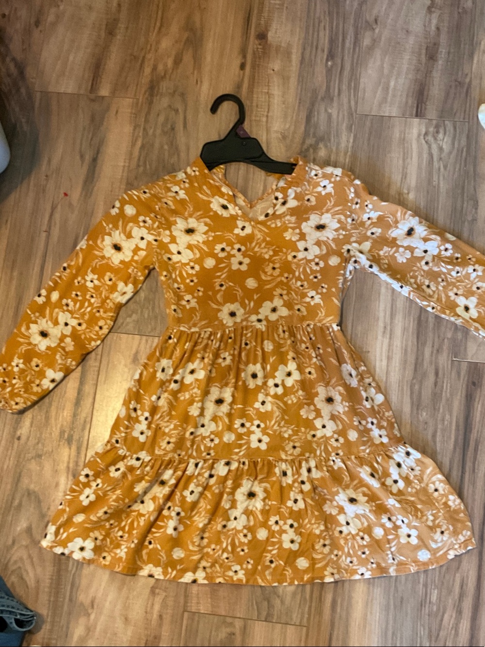Kids Floral Tiered Dress in Mustard Yellow